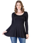 24seven Comfort Apparel Long Sleeve Solid Color Swing Style Flared Tunic Top