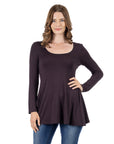 24seven Comfort Apparel Long Sleeve Solid Color Swing Style Flared Tunic Top
