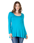 24seven Comfort Apparel Long Sleeve Solid Color Swing Style Flared Tunic Top