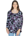 Purple Print Scoop Neck Long Sleeve Tunic Top