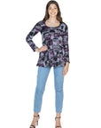 Purple Print Scoop Neck Long Sleeve Tunic Top