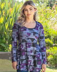 Purple Print Scoop Neck Long Sleeve Tunic Top