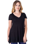 Women's Short Sleeve Loose Fit Tunic Top with V Neck