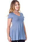 Women's Short Sleeve Loose Fit Tunic Top with V Neck