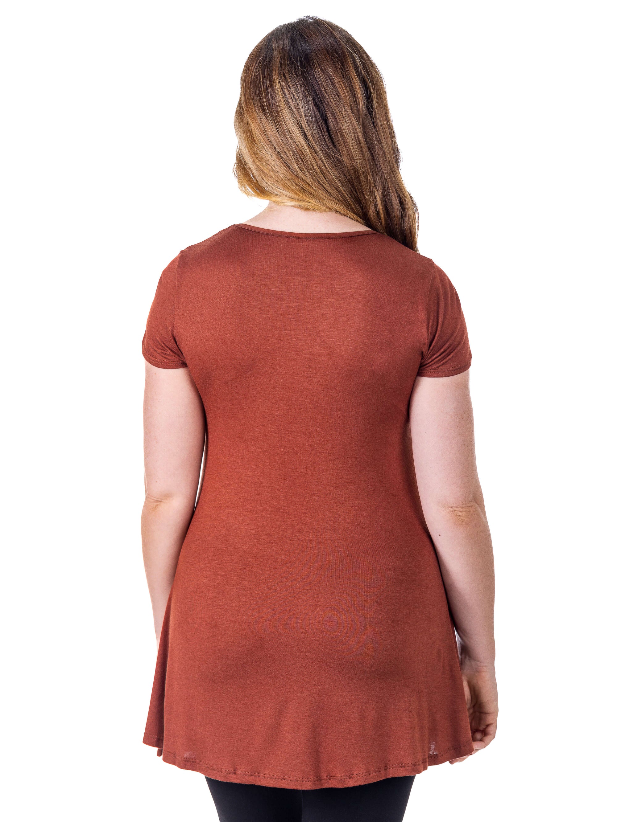 Women&#39;s Short Sleeve Loose Fit Tunic Top with V Neck