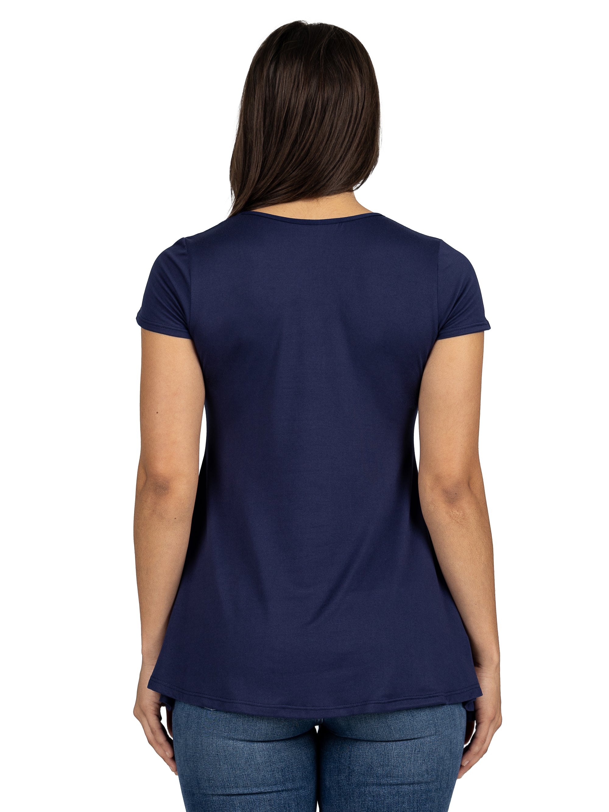 Women&#39;s Short Sleeve Loose Fit Tunic Top with V Neck