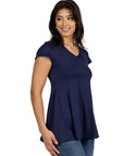 Women's Short Sleeve Loose Fit Tunic Top with V Neck