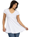 Women's Short Sleeve Loose Fit Tunic Top with V Neck
