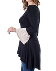 Black and Beige Bell Sleeve Hi Low Tunic Top