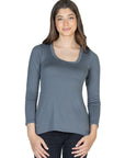 24seven Comfort Apparel Solid Long Sleeve Scoop Neck Womens Tee
