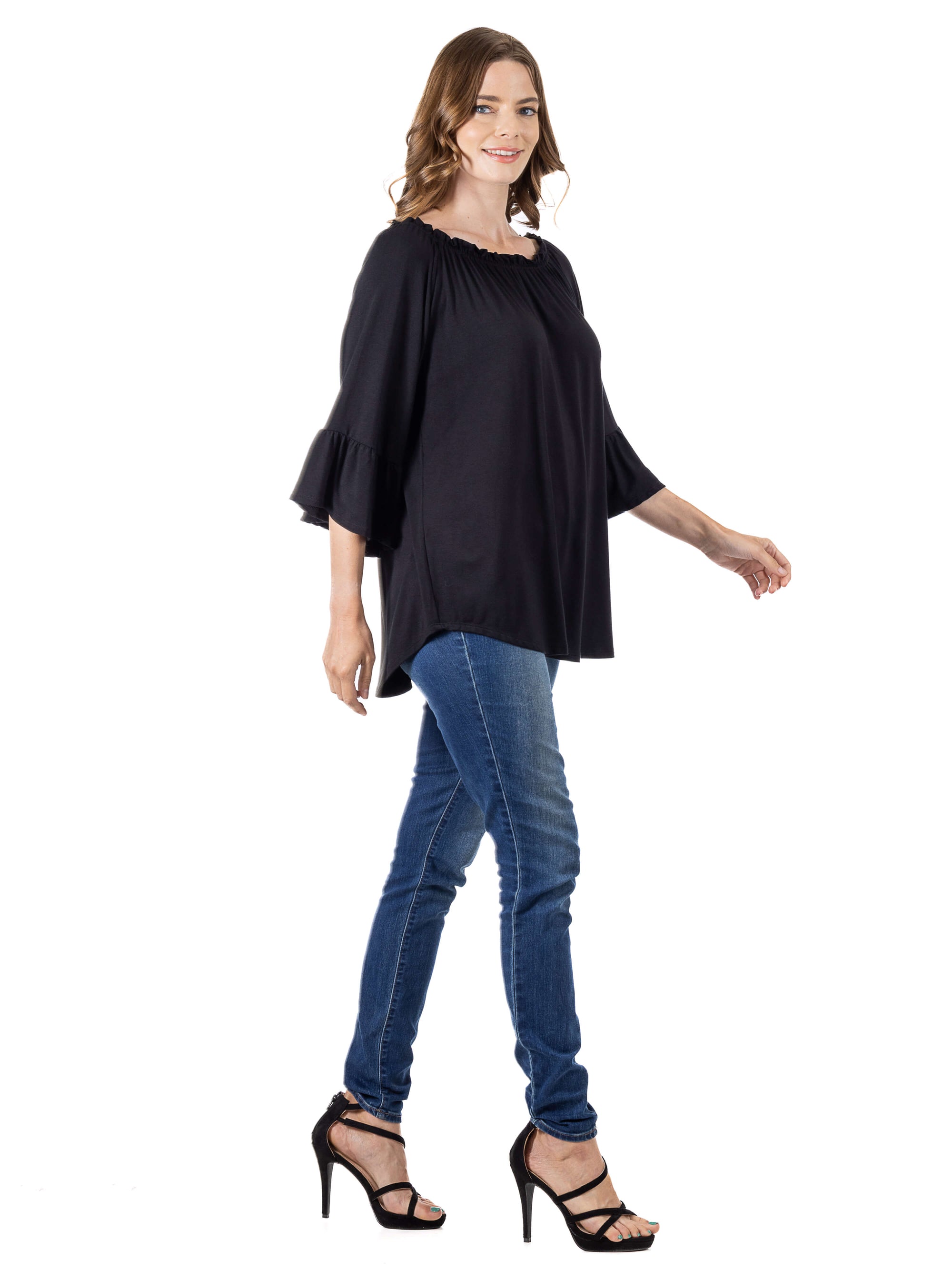 24seven Comfort Apparel Bell Sleeve Loose Fit Tunic Top