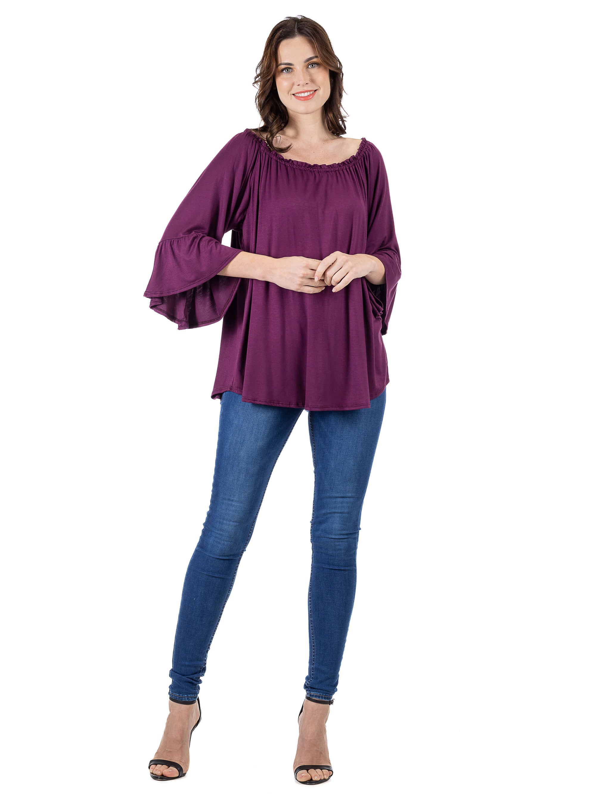 24seven Comfort Apparel Bell Sleeve Loose Fit Tunic Top