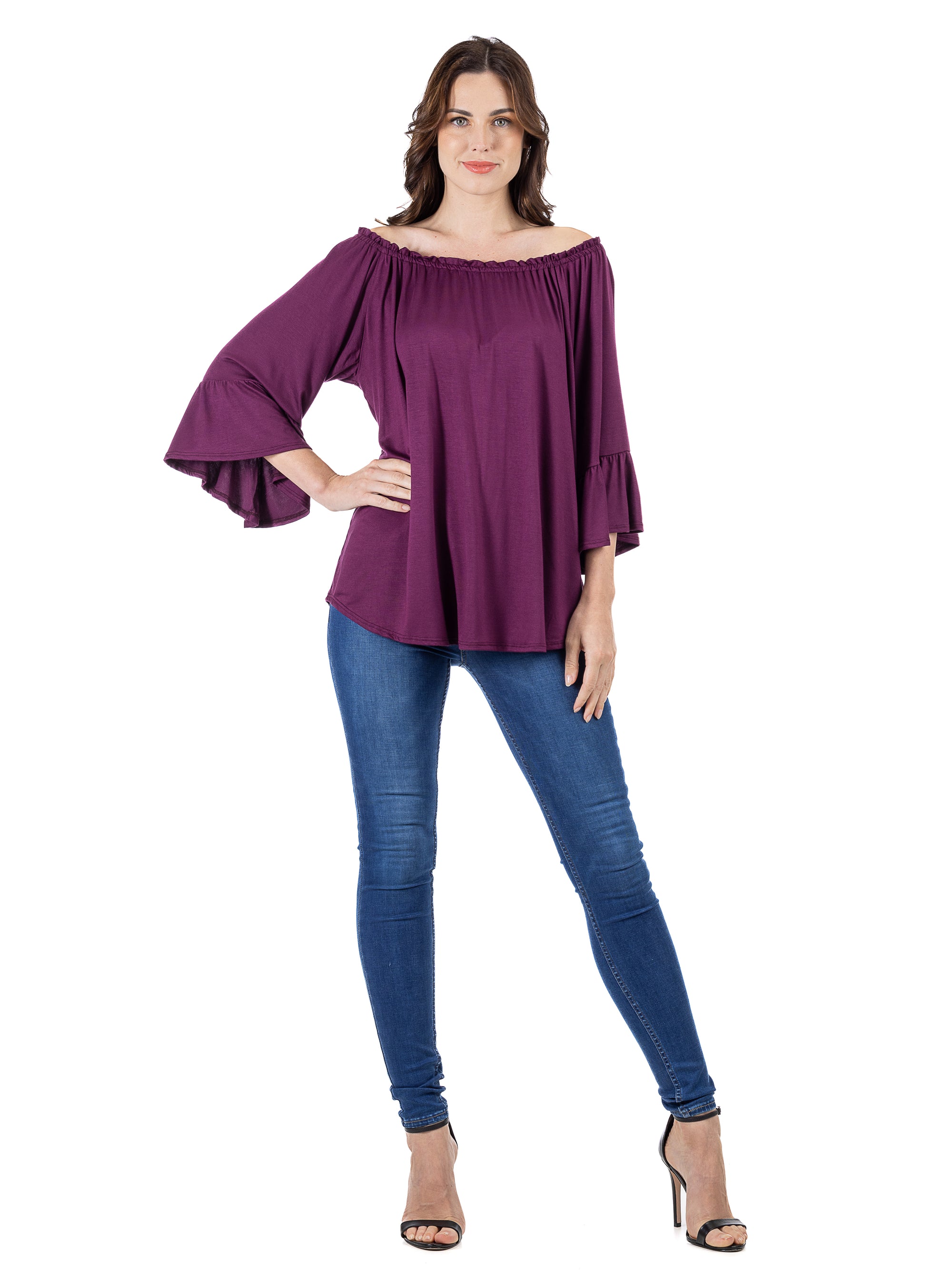 24seven Comfort Apparel Bell Sleeve Loose Fit Tunic Top