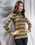 Multicolor Geo Pring Long Sleeve Turtle Neck Top