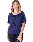 Womens Solid Color Short Sleeve Split Shoulder Top