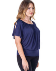 Womens Solid Color Short Sleeve Split Shoulder Top