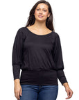 Round Neck Long Blouson Sleeve Banded Bottom Top