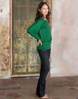 Round Neck Long Blouson Sleeve Banded Bottom Top