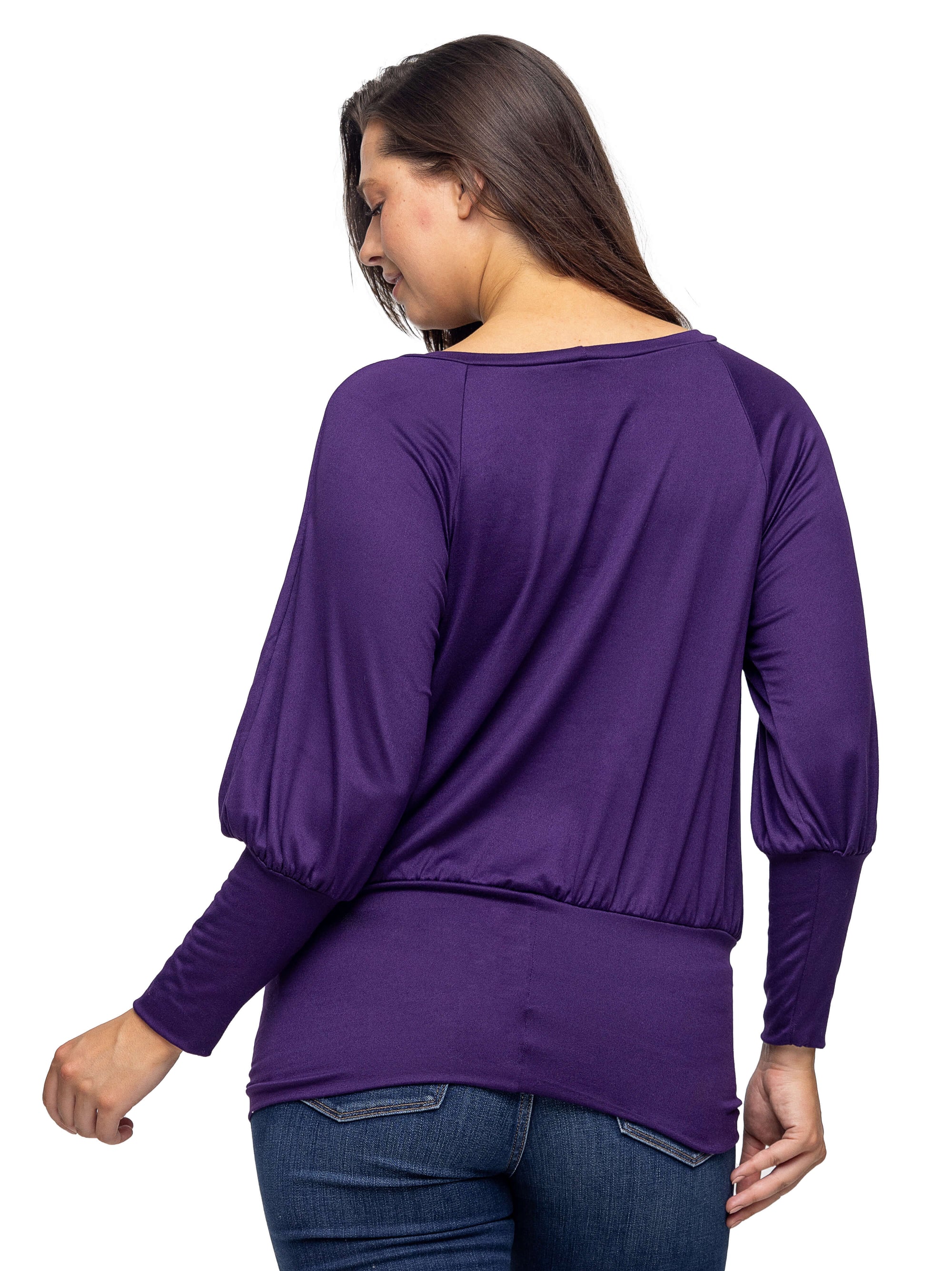 Round Neck Long Blouson Sleeve Banded Bottom Top