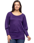 Round Neck Long Blouson Sleeve Banded Bottom Top