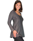 Scoop Neck Long Sleeve Shimmery Fabric Tunic Top