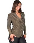 Cowl Neck Long Sleeve Shimmery Fabric Top