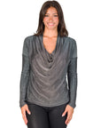 Cowl Neck Long Sleeve Shimmery Fabric Top
