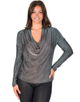 Cowl Neck Long Sleeve Shimmery Fabric Top