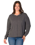Relaxed Fit Ribbed Knit V Neck Sweater Top