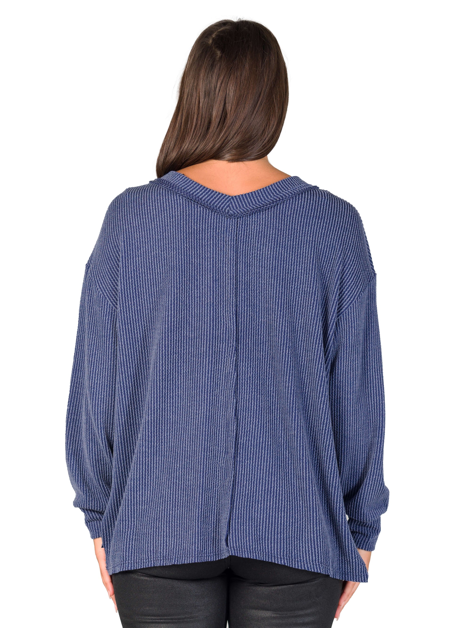 Relaxed Fit Ribbed Knit V Neck Sweater Top