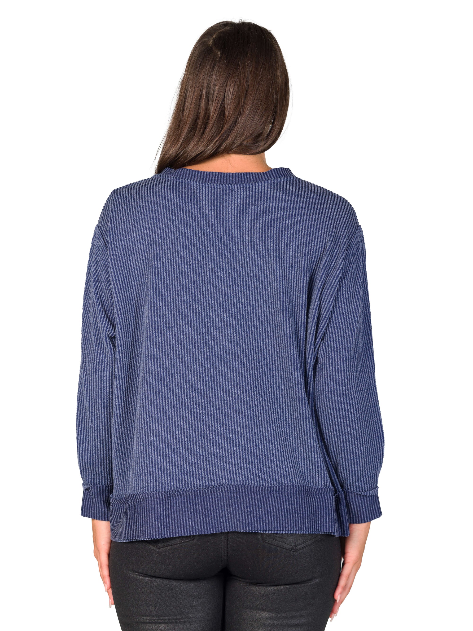 Relaxed Fit Ribbed Knit V Neck Sweatshirt Top