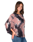 Mocha Tie Dye Batwing Sleeve Relaxed Fit Top