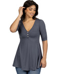 24seven Comfort Apparel Short Sleeve Tunic Top with Button Detail