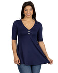 Short Sleeve Tunic Top with Button Detail