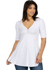 24seven Comfort Apparel Short Sleeve Tunic Top with Button Detail