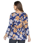 Blue Floral Long Sleeve V Neck Tunic Top