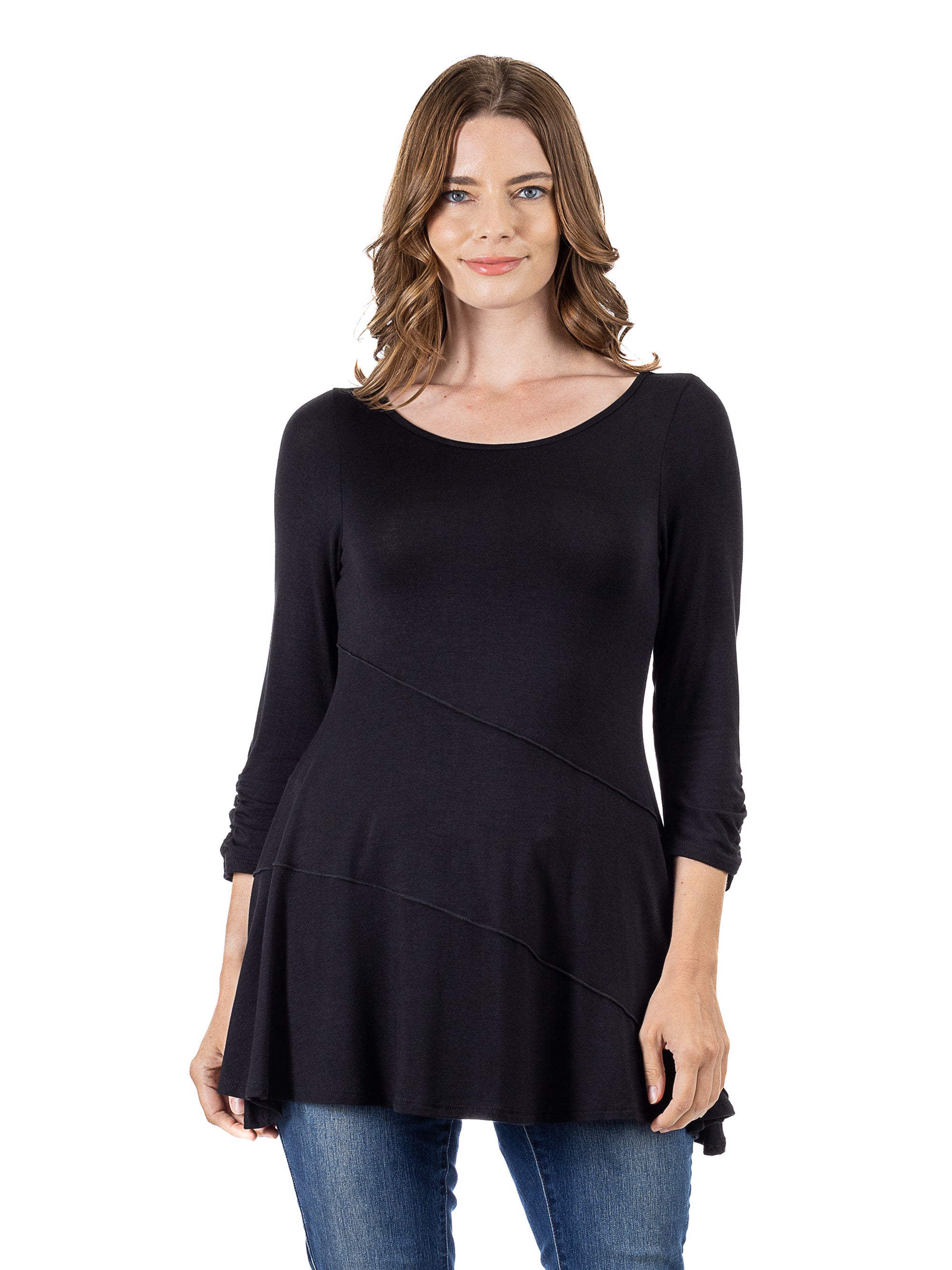 Ruched Sleeve Swing Tunic Top