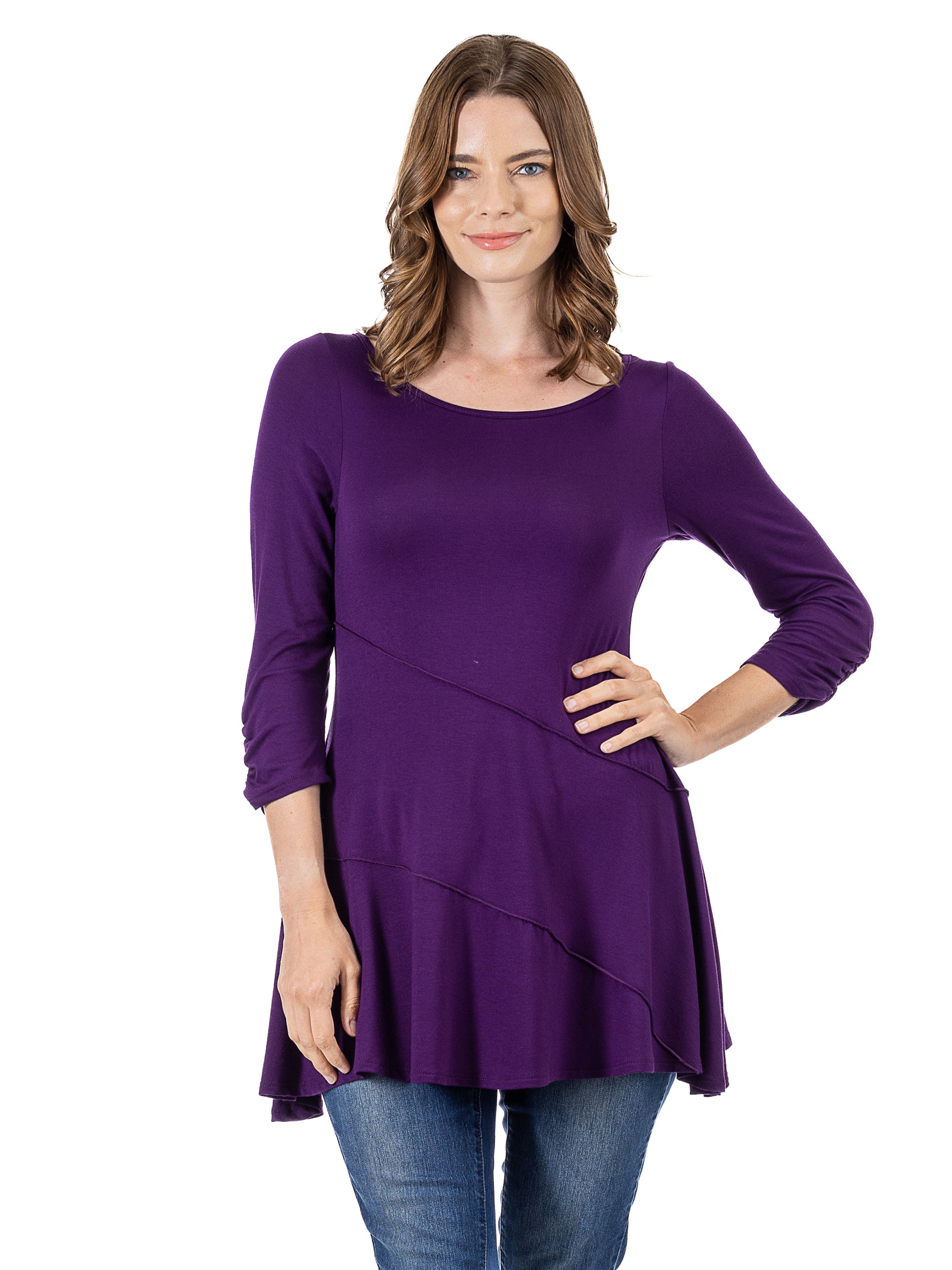 Ruched Sleeve Swing Tunic Top