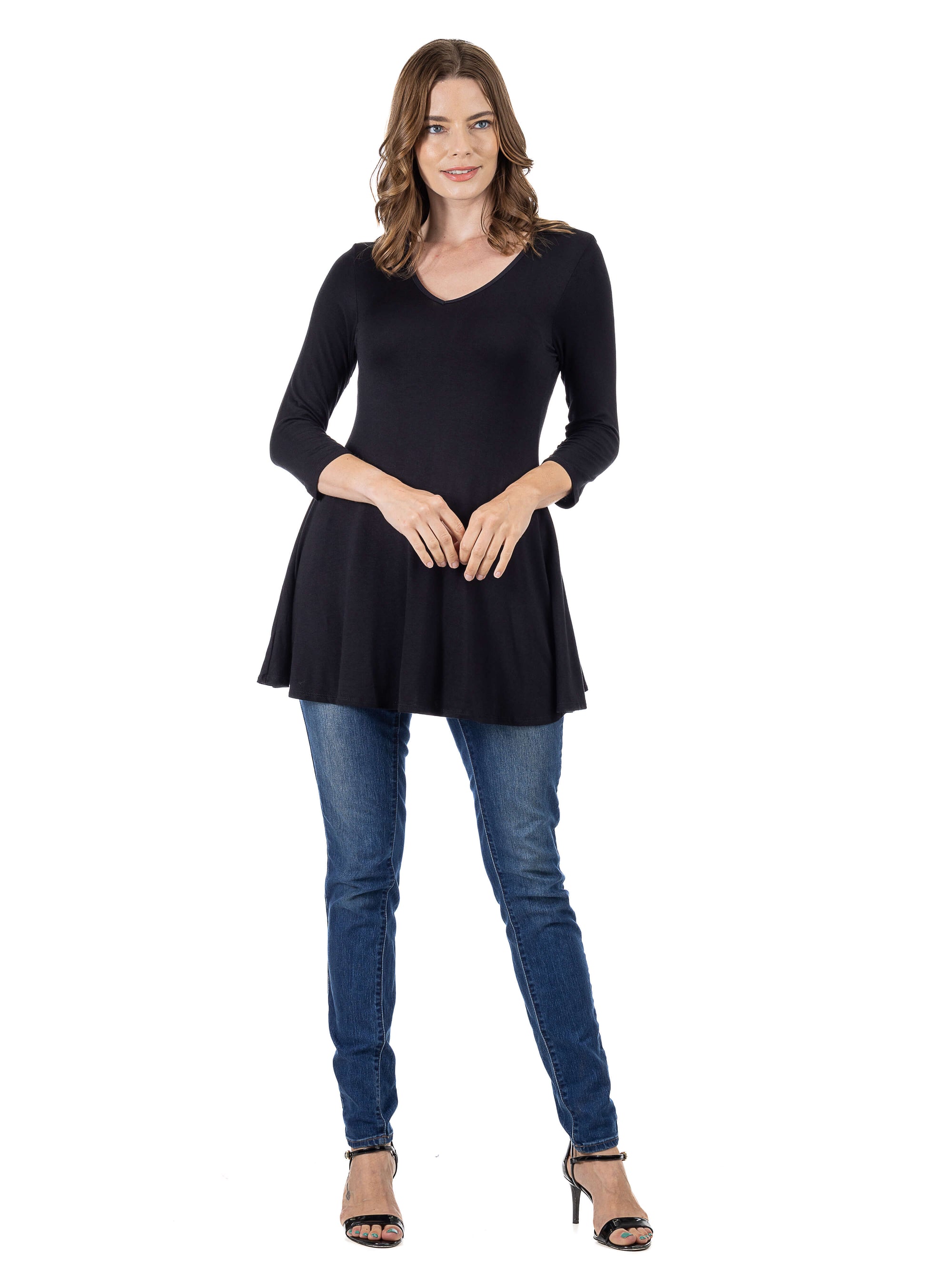 V-Neck Loose Fit Three Quarter Sleeve Tunic Top
