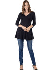 V-Neck Loose Fit Three Quarter Sleeve Tunic Top