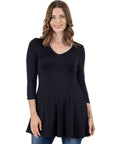 V-Neck Loose Fit Three Quarter Sleeve Tunic Top