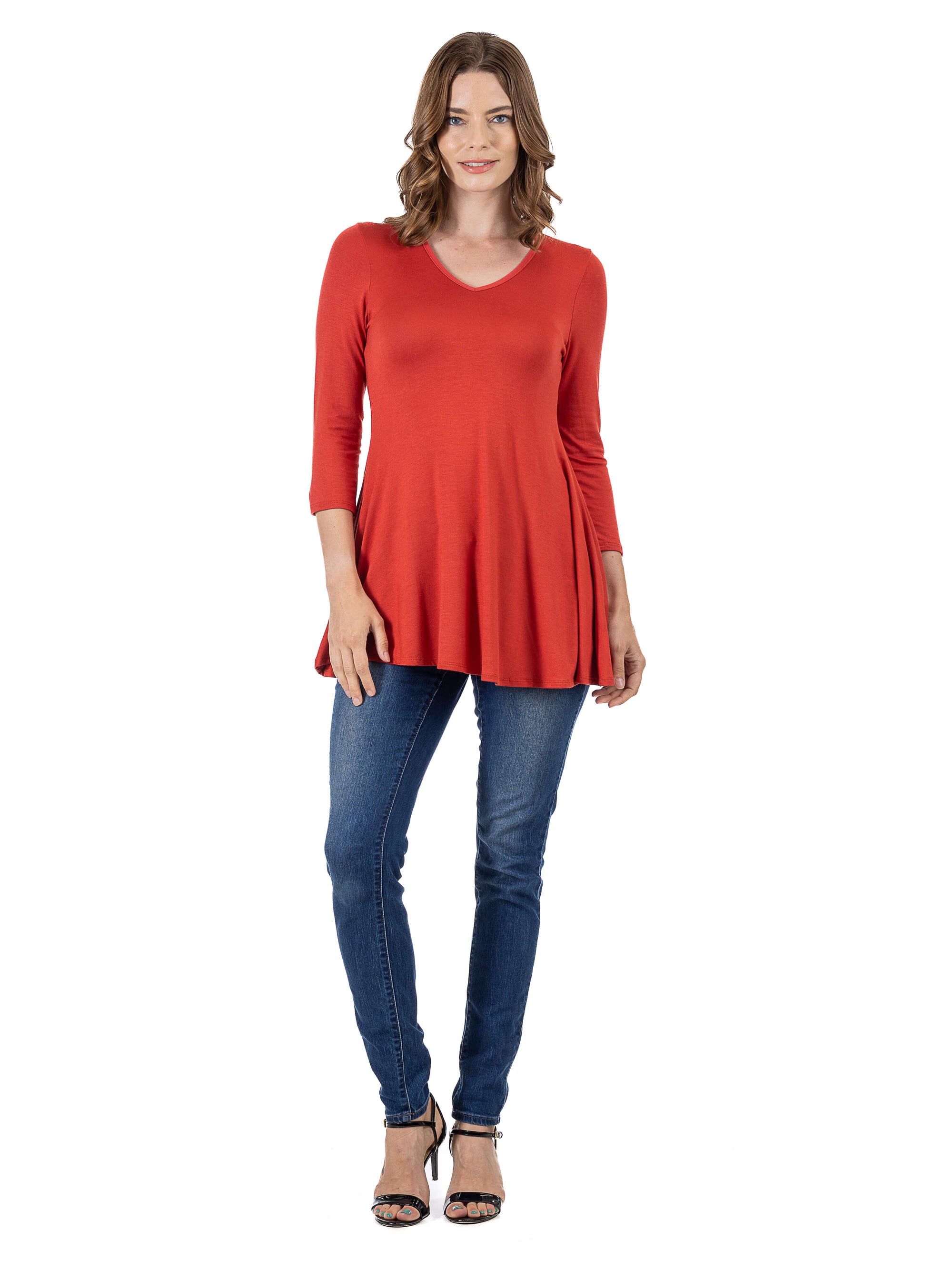 V-Neck Loose Fit Three Quarter Sleeve Tunic Top
