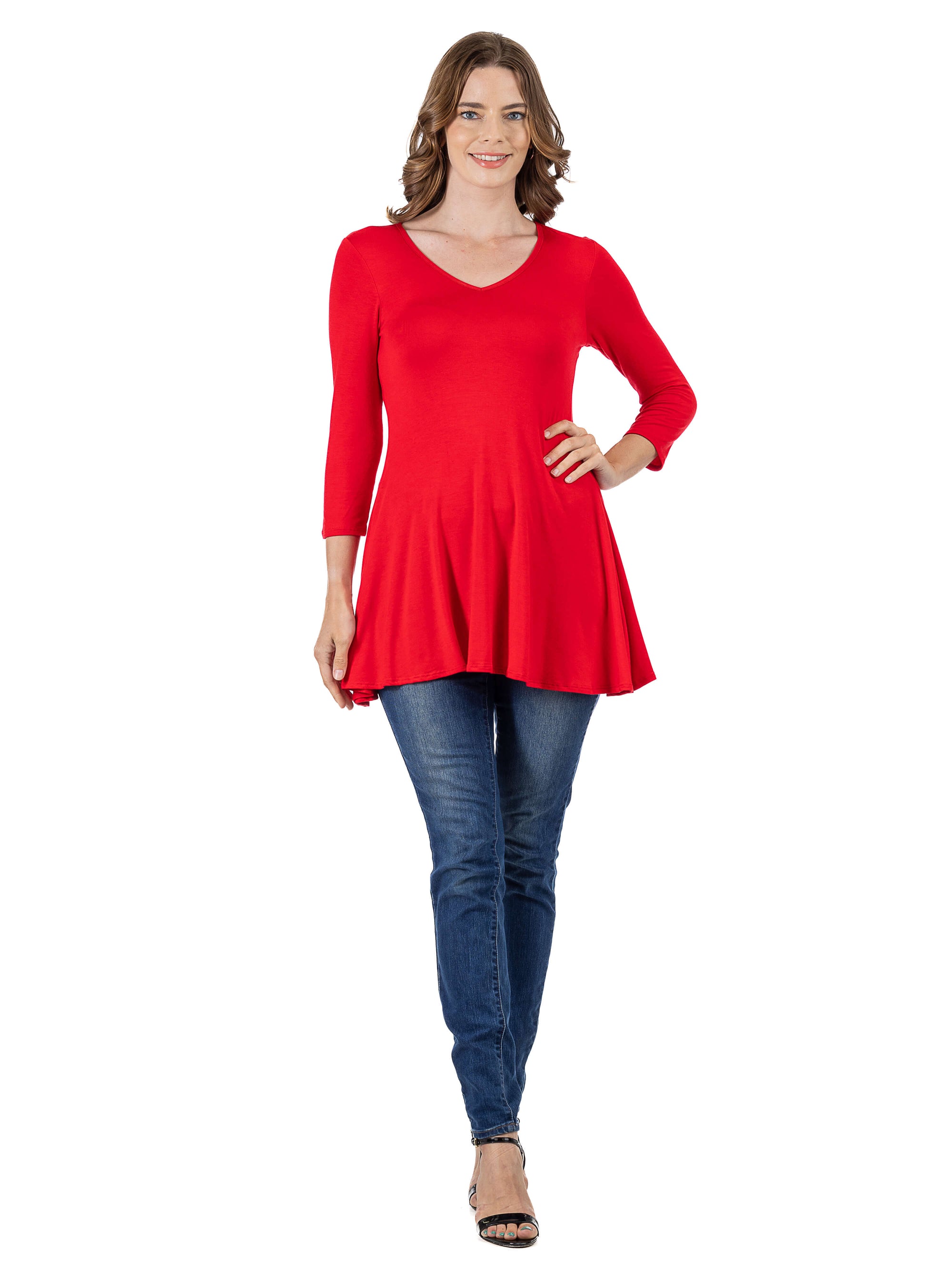 V-Neck Loose Fit Three Quarter Sleeve Tunic Top