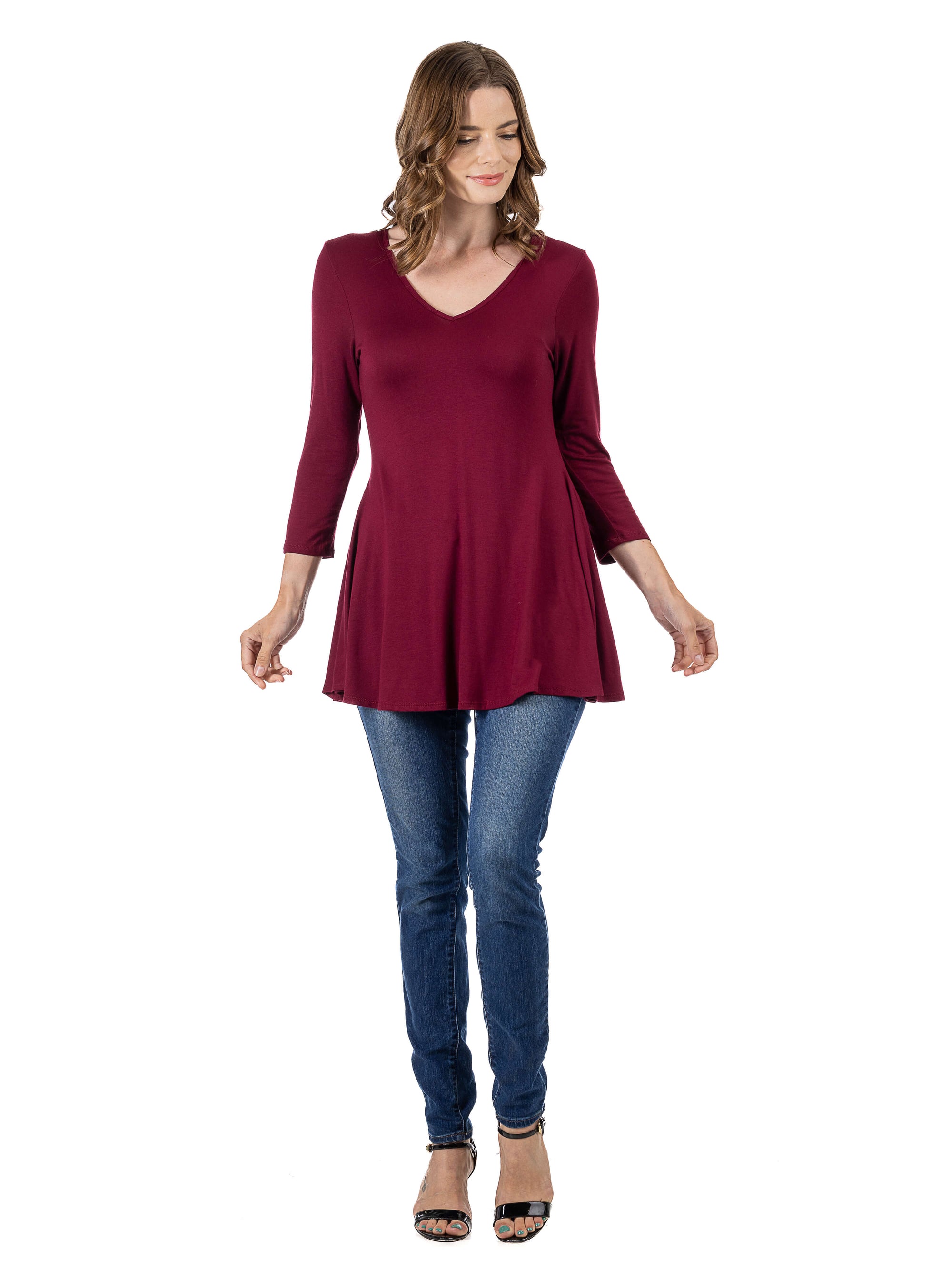 V-Neck Loose Fit Three Quarter Sleeve Tunic Top