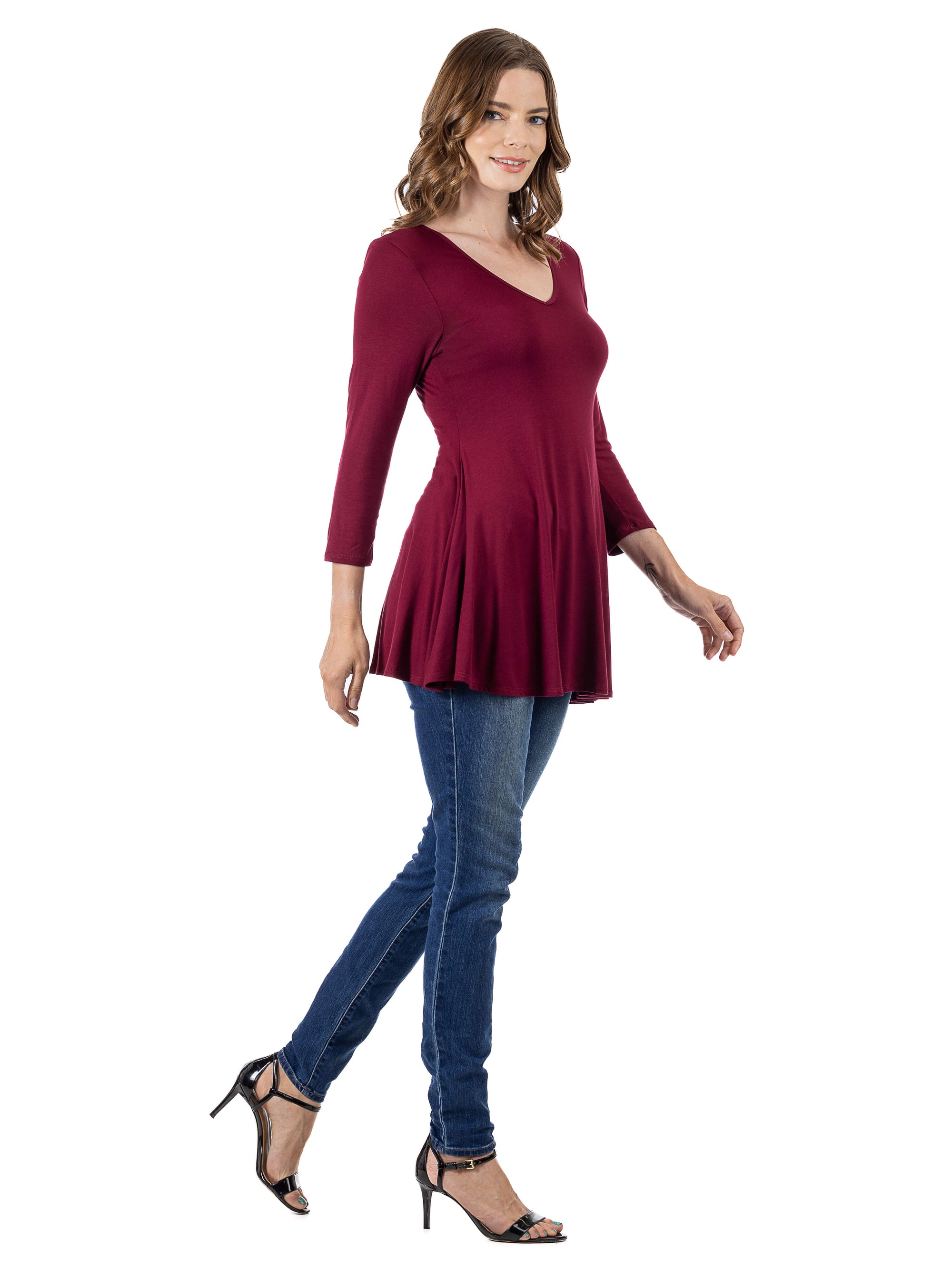 V-Neck Loose Fit Three Quarter Sleeve Tunic Top