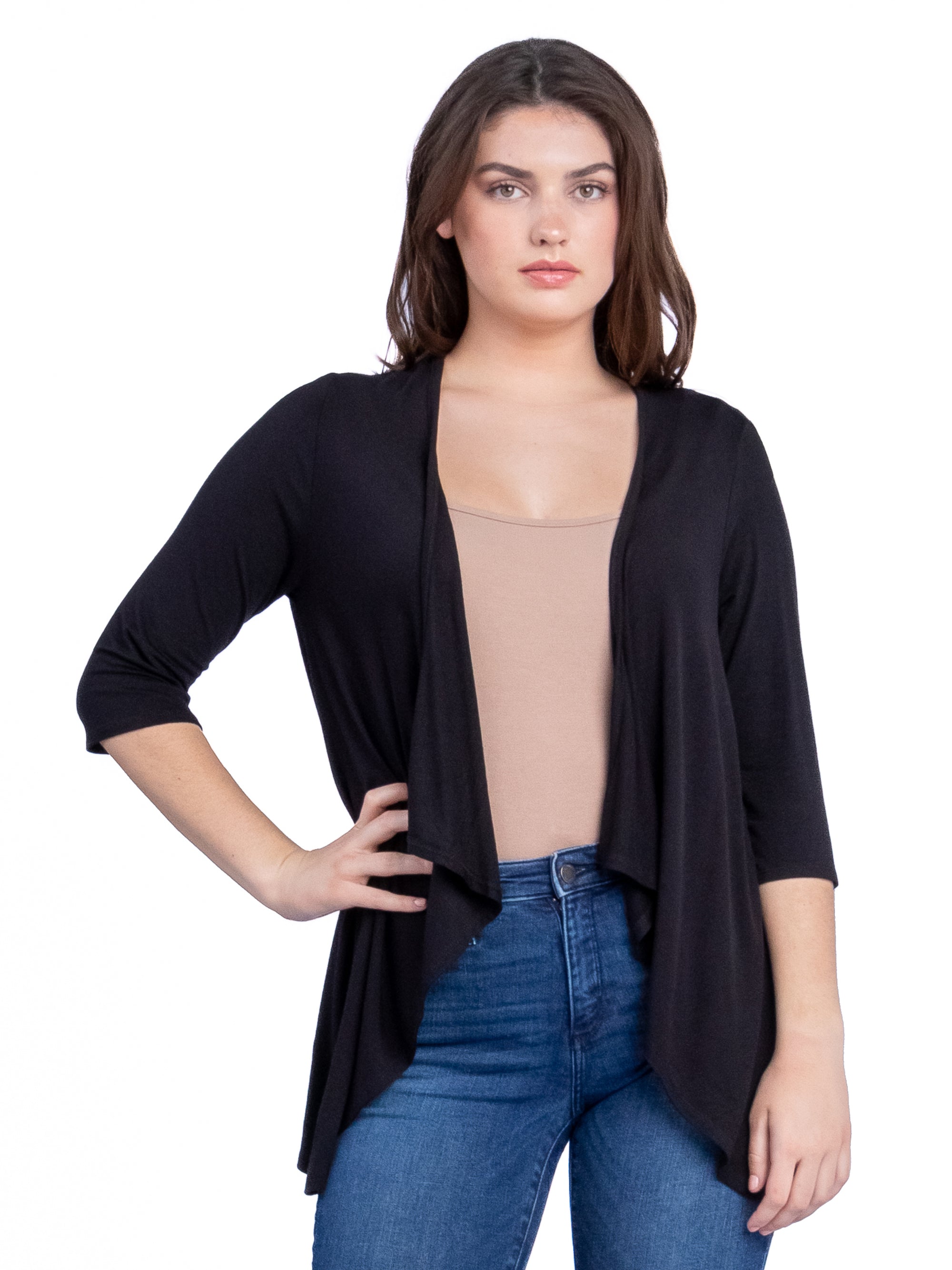 Elbow Length Sleeve Open Cardigan