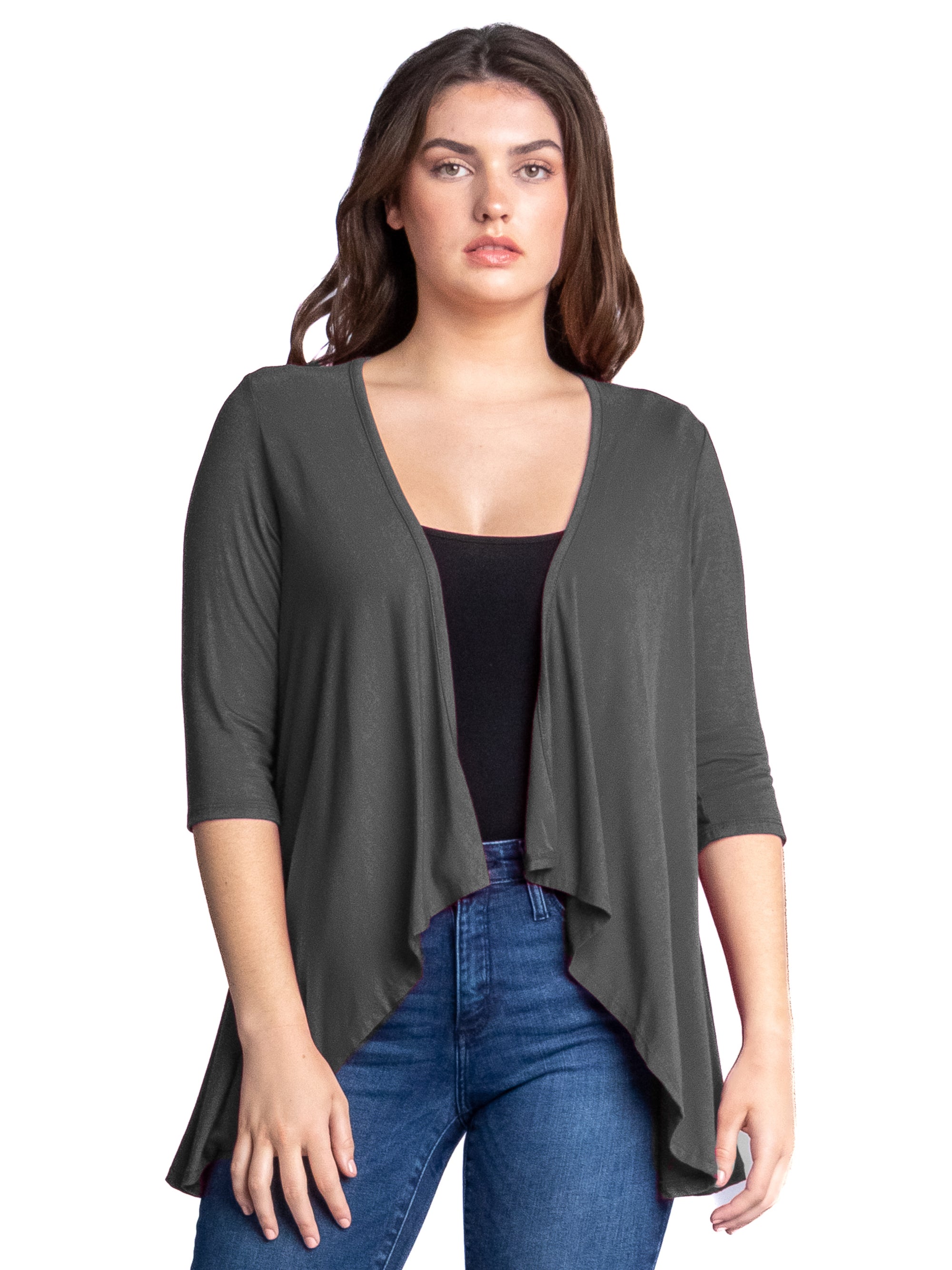 Elbow Length Sleeve Open Cardigan
