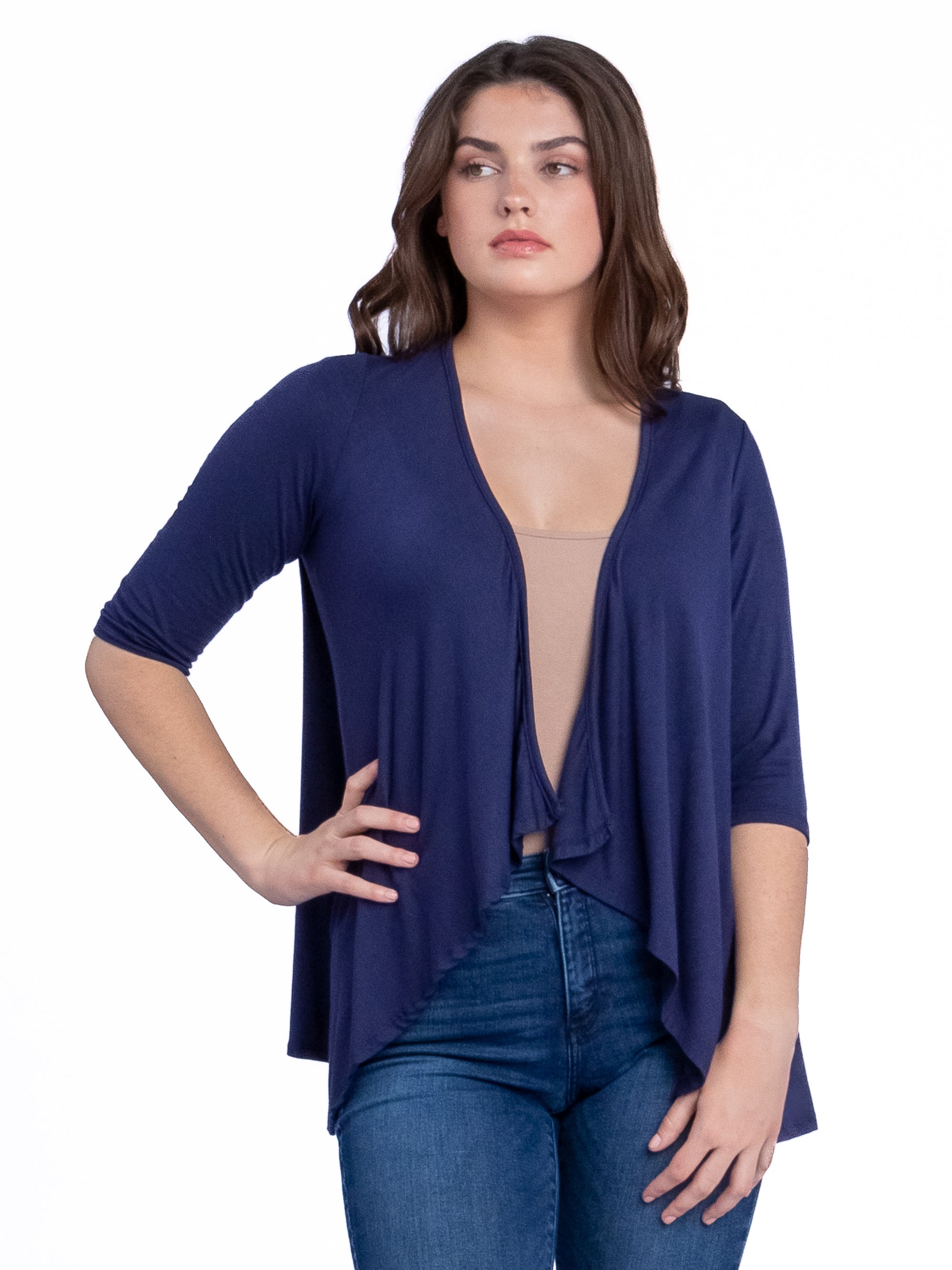 Elbow Length Sleeve Open Cardigan