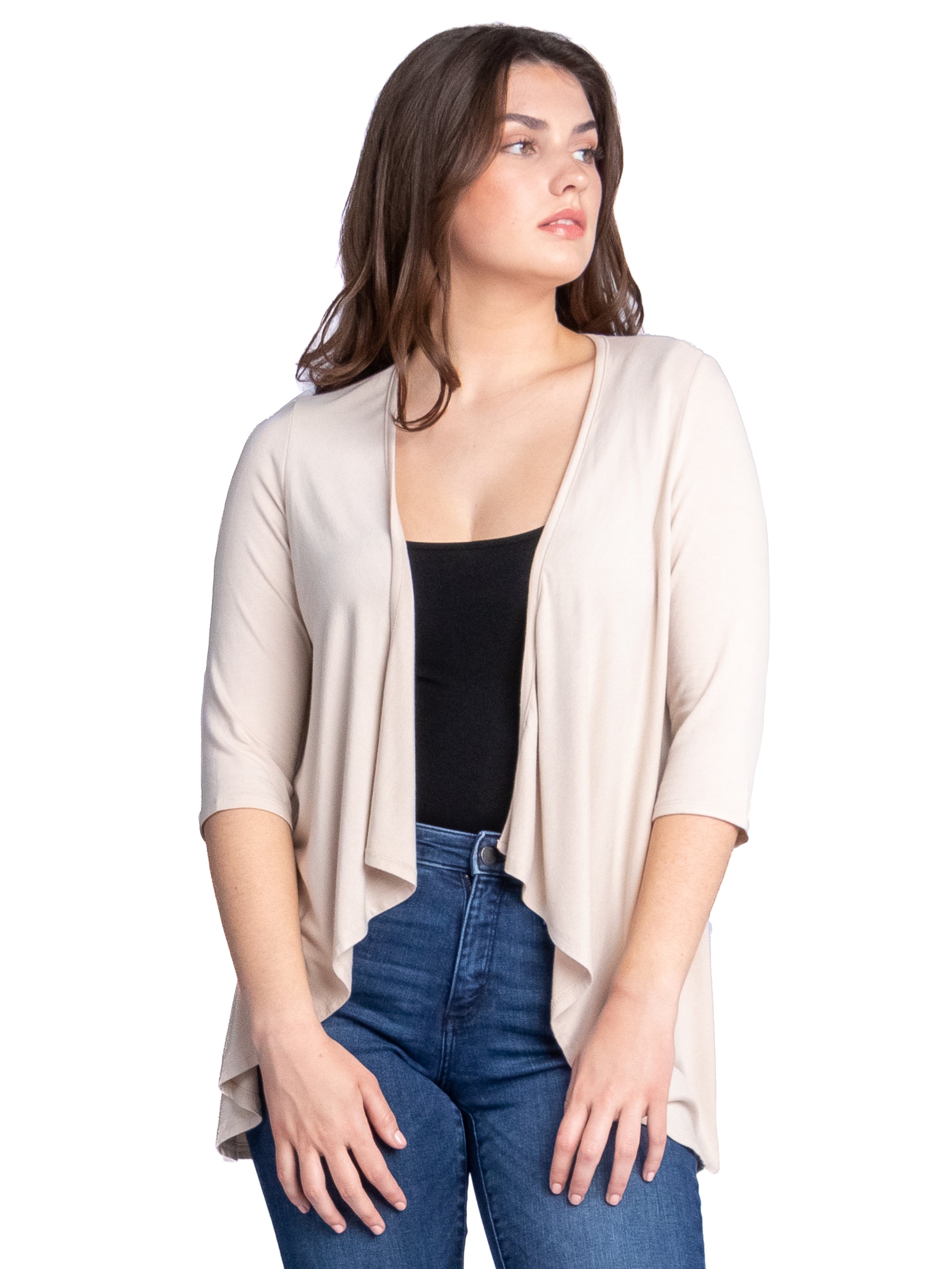 Elbow Length Sleeve Open Cardigan