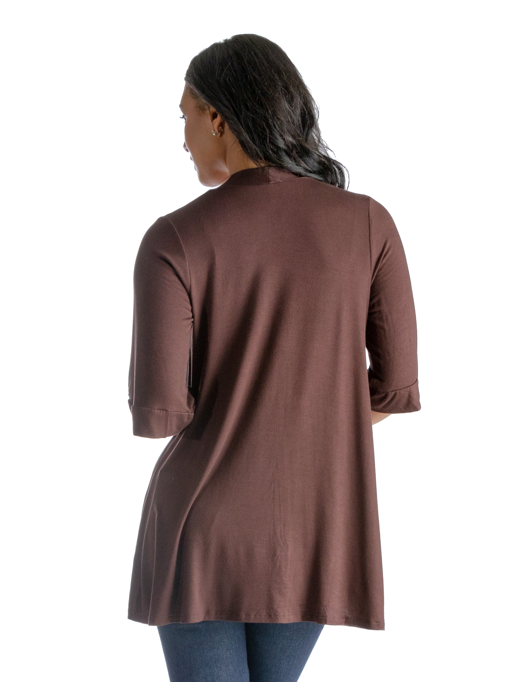 Open Front Elbow Length Sleeve Womens Cardigan